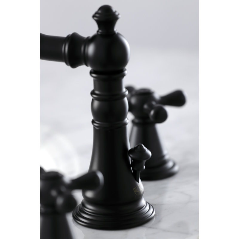 Kingston Brass American Classic Two-Handle 3-Hole Deck Mount Widespread Bathroom Faucet with Pop-Up Drain, Matte Black