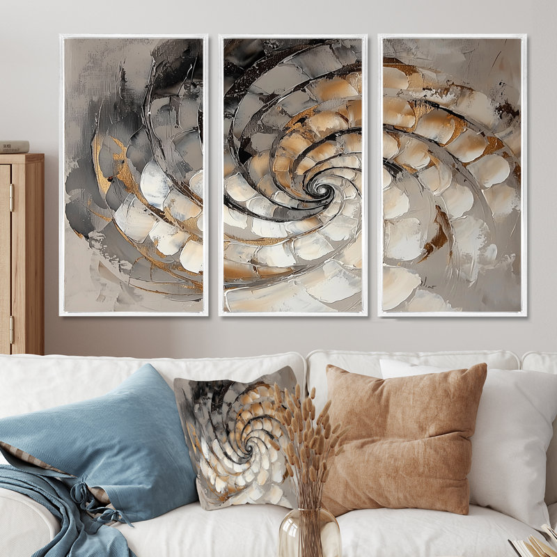 «Copper Luminous Abstract Spiral II - Abstract Modern Waves», ensemble de reproduction d'art mural, H 28 po x l 36 po, Blanc