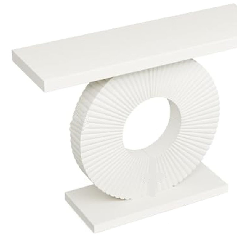 Console Table, 39 Inch White Rectangular Top, Geometric Flower Base