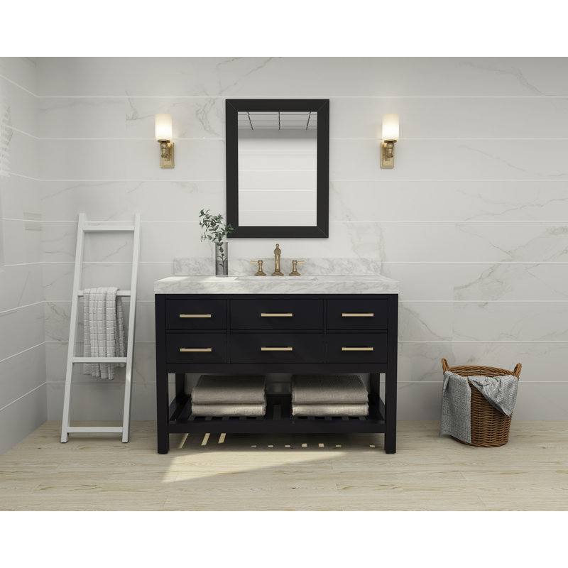 Elizabeth 48'' W Single Vanity, Carrara White, Black Onyx, Gold