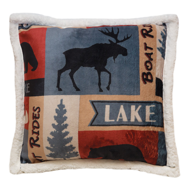 Rustic Lake House Sherpa Fleece Square Throw Pillow