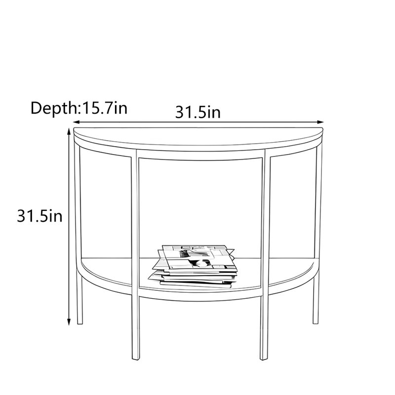 Minimalist Modern Double-Layer Console Table, Golden, 31.5" H x 31.5" W x 15.7" D, White