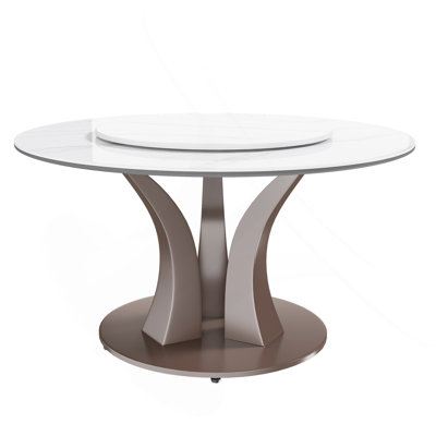 53" Round Dining Table With Rotating Tray - Scratch & Heat Resistant Sintered Stone Top For Kitchen & Restaurant