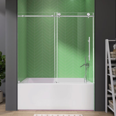 56" - 60" W X 60'' H Single Sliding Bypass Tub Door Frameless Bathtub Screen Modern Bath Shower Screen with Clear Tempered Glass&Reversible Installation