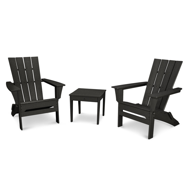 POLYWOOD Quattro Folding Chair 3-Piece Adirondack Set, Black