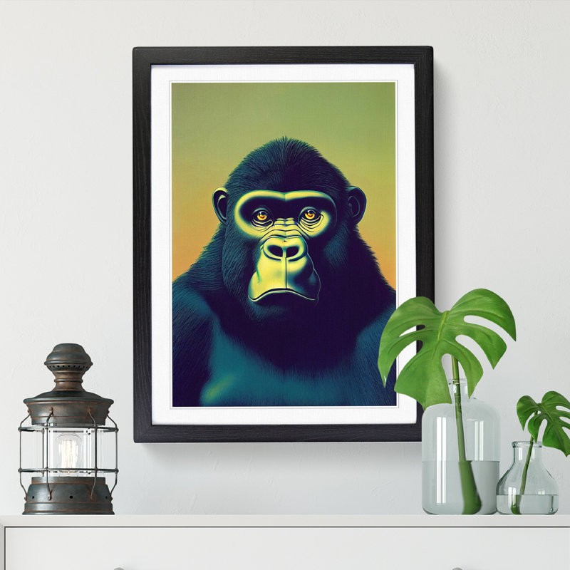 Bidhya Gorilla Portrait - Picture Frame Print, Black, 64cm H x 46cm W
