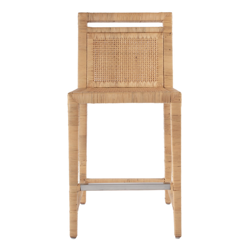 Caiman 24 in. Seat Height Rattan Woven Counter Stool with Back