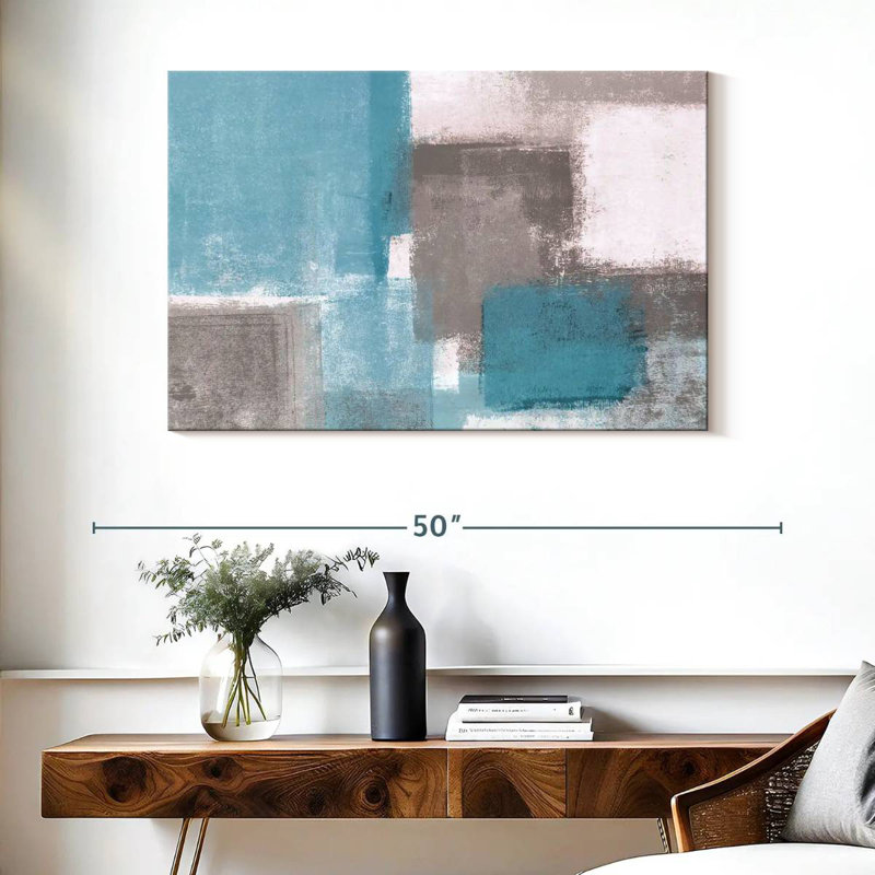 Avery abstrait bleu et gris, H 26 po x l 39 po