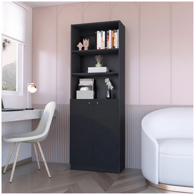 Sutton 2-Door Bookcase, Storage With Multi-Level Shelves And Double Door Design