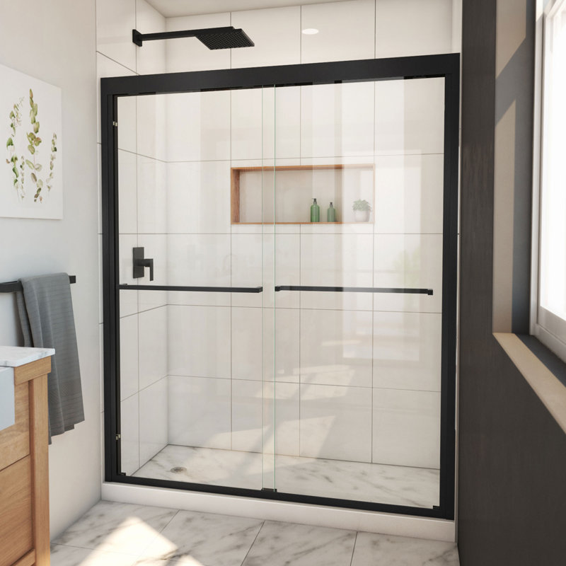 Duet Plus 56" - 60" W x 72" H Double Sliding Semi-Frameless Shower Door, Matte Black