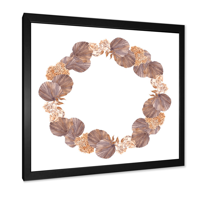 Couronne avec fleurs séchées, feuilles et herbe - reproduction d'art sur toile traditionnelle, H 30 po x l 30 po x P 1 po