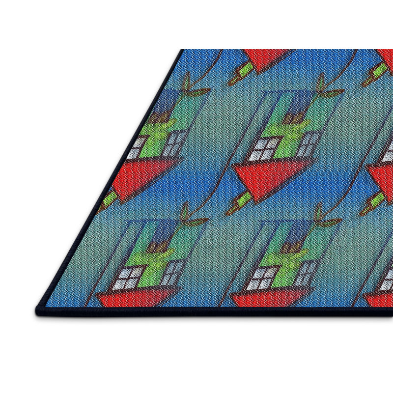 Tapis vert/rose à motifs, Rectangle 5 pi x 7 pi