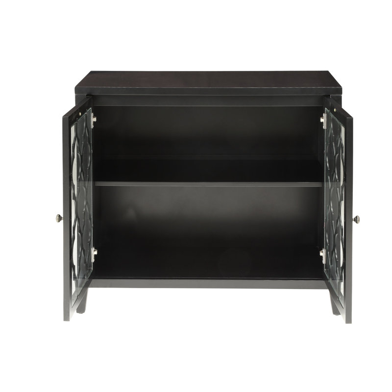 Console noire avec portes en verre et tablette pour l'organisation de couloir moderne en noir, système de tablettes pratiques