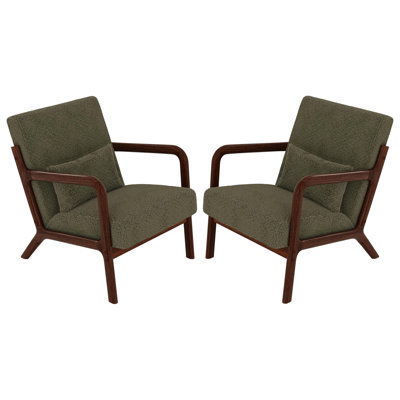 Ensemble de chaises d'appoint Mid-Century 2 pièces - Fauteuil de détente et de lecture en sherpa avec coussin lombaire, structure en bois pour le salon, la chambre à coucher et le bureau