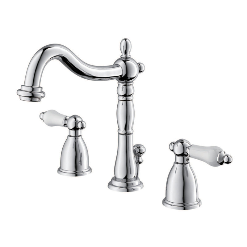 Heritage Polished Chrome Widespread Bathroom Faucet with Porcelain Lever
