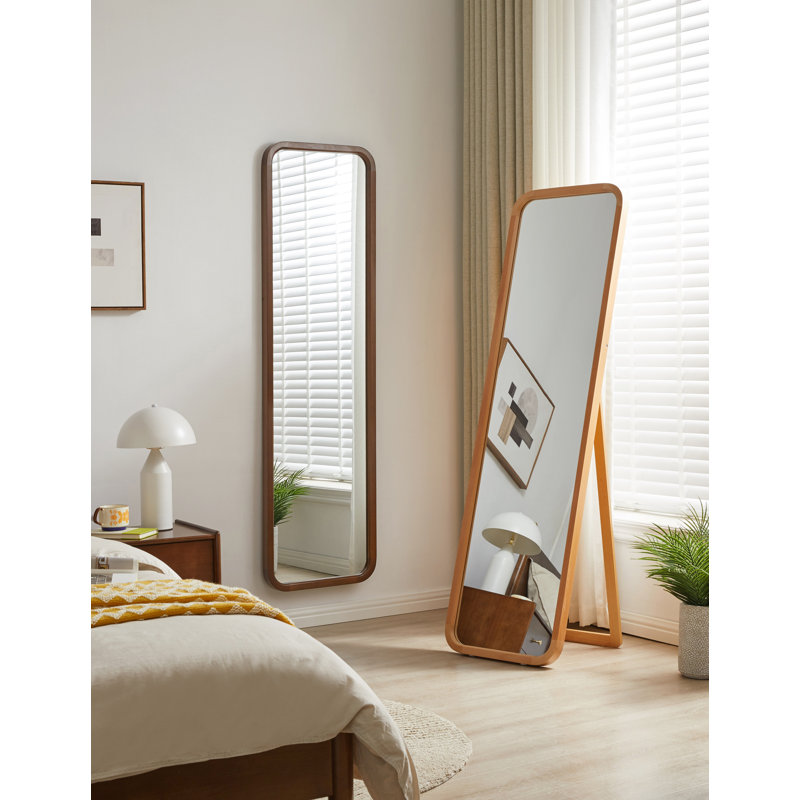 Miroir arqué pleine longueur avec support, conception murale ou inclinée, Noyer