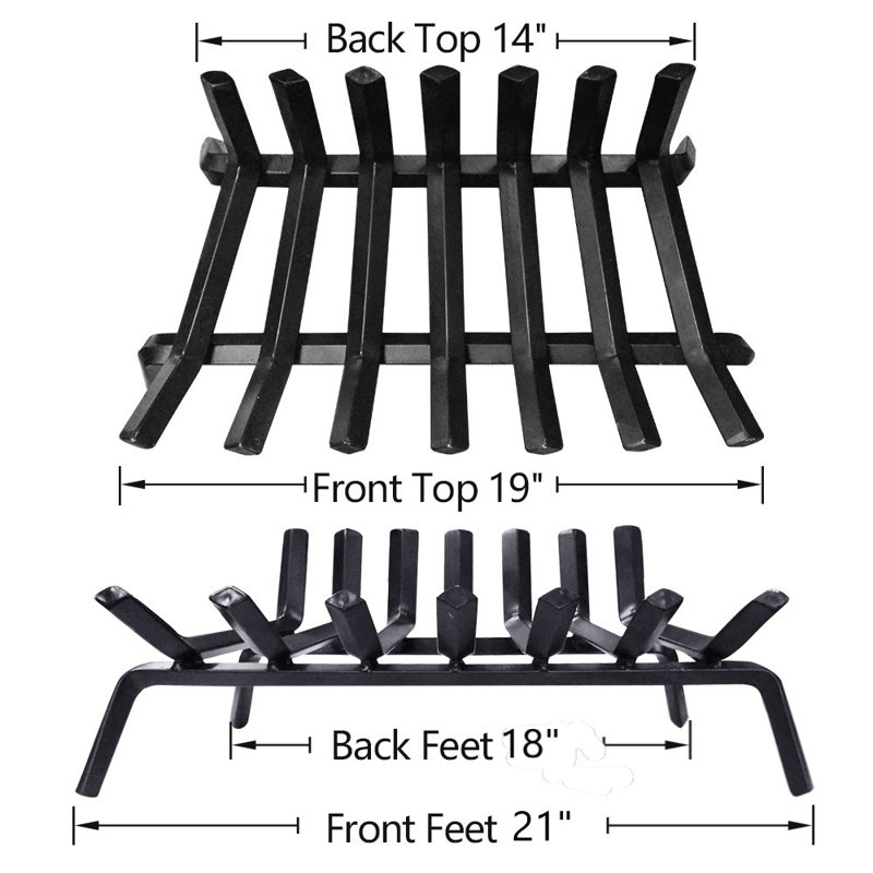 Grille de foyer en fer robuste, H 7,5 po x l 12,5 po x P 21 po