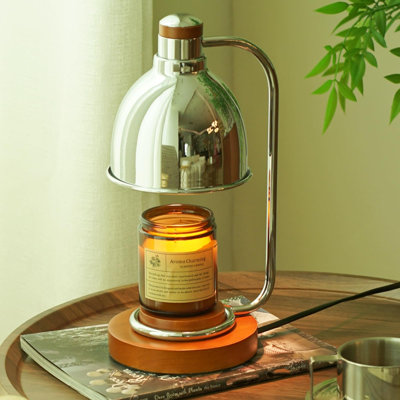Candle Warmer Lamp with Timer Dimmable, Solid Wood Base,Bauhaus Style Wax Warmer Lamp for Jar Candles with 2 Bulbs,Brown