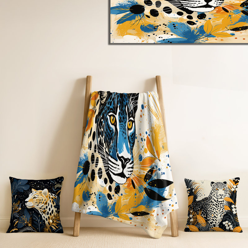 Jeté léopard jaune et bleu Collage IV - Leopard / Cheetah, Blanket only (1 piece)