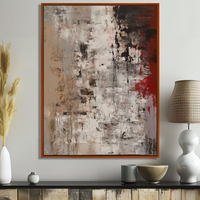 Fading Passion Abstract In Retro Beige And Red I - Abstract Painting Wall Art