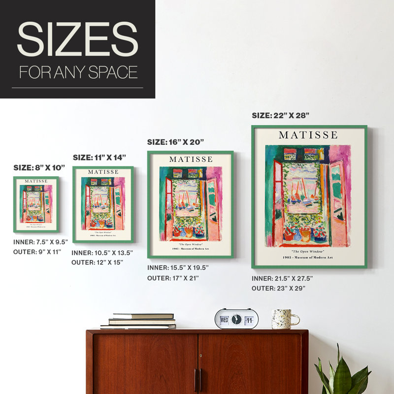 Matisse  Framed Print - Solid Wood, 10" H x 8" W, Green