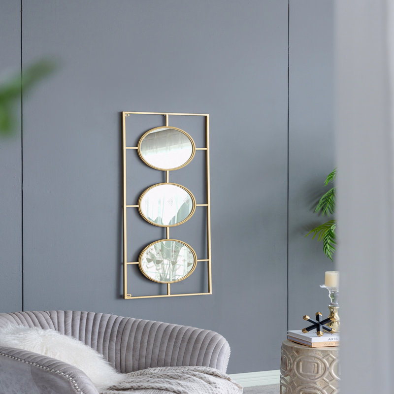 Miroir mural 3 pièces dans un cadre rectangulaire doré, décoration murale pour la maison