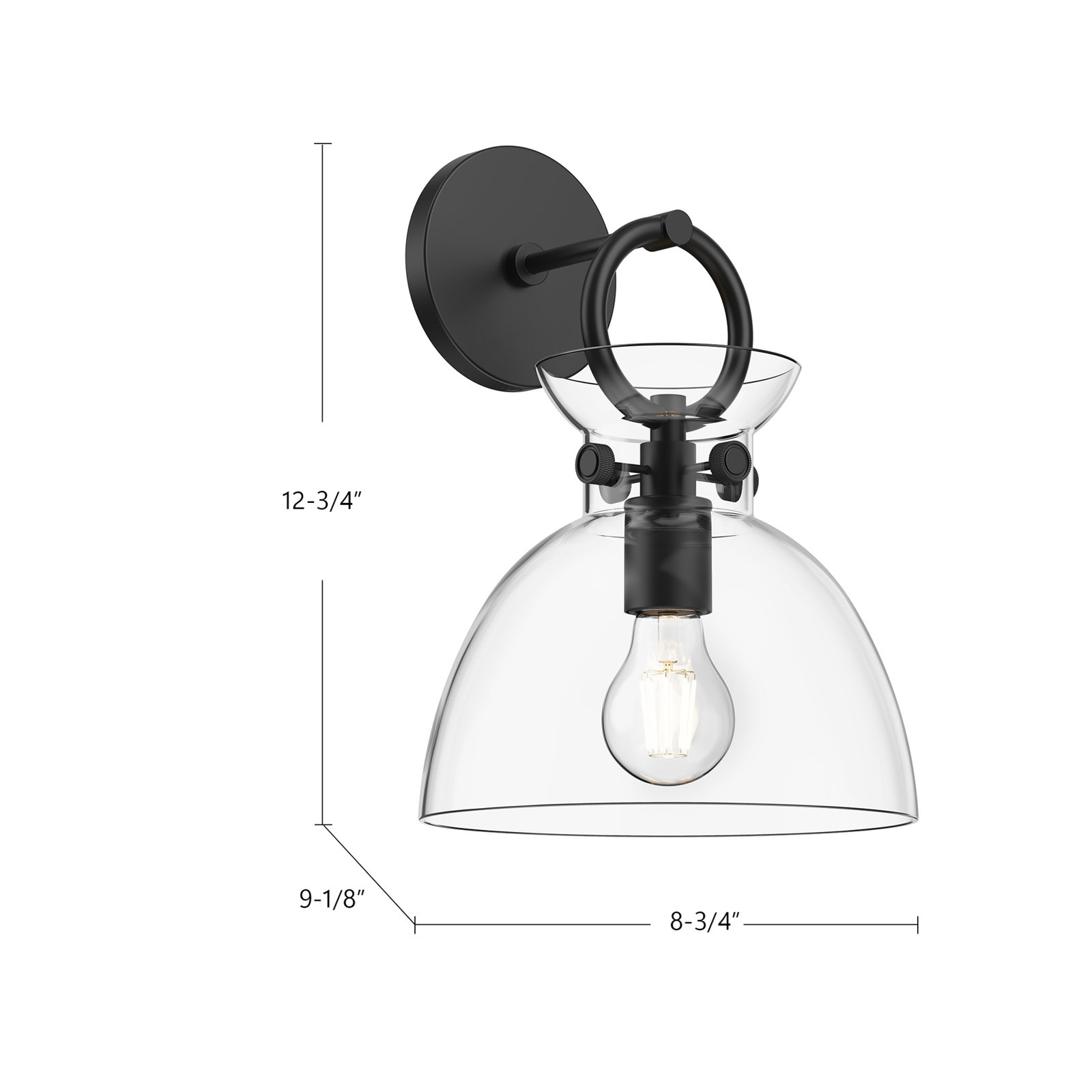 Tinka Single Light Glass Dimmable Armed Sconce, Matte Black, Glossy Opal