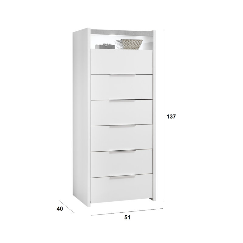 Devin 51cm W 6 - Drawer Chest of Drawers, White/Cement