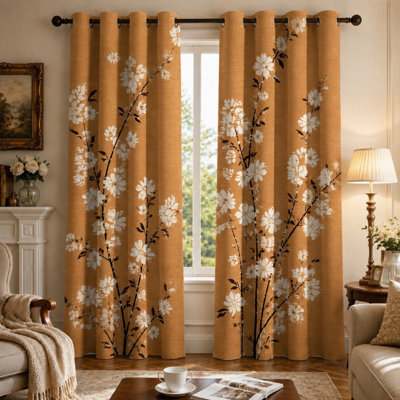 Lot de 2 rideaux à imprimé floral vintage, motif de branches artistique, style bohème pour chambre, salon, décoration champêtre, occultants et anti-UV pour la maison.
