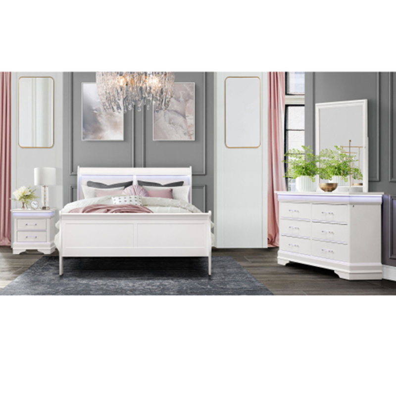 Ensemble de chambre à coucher Charleston, Lit double , Blanc