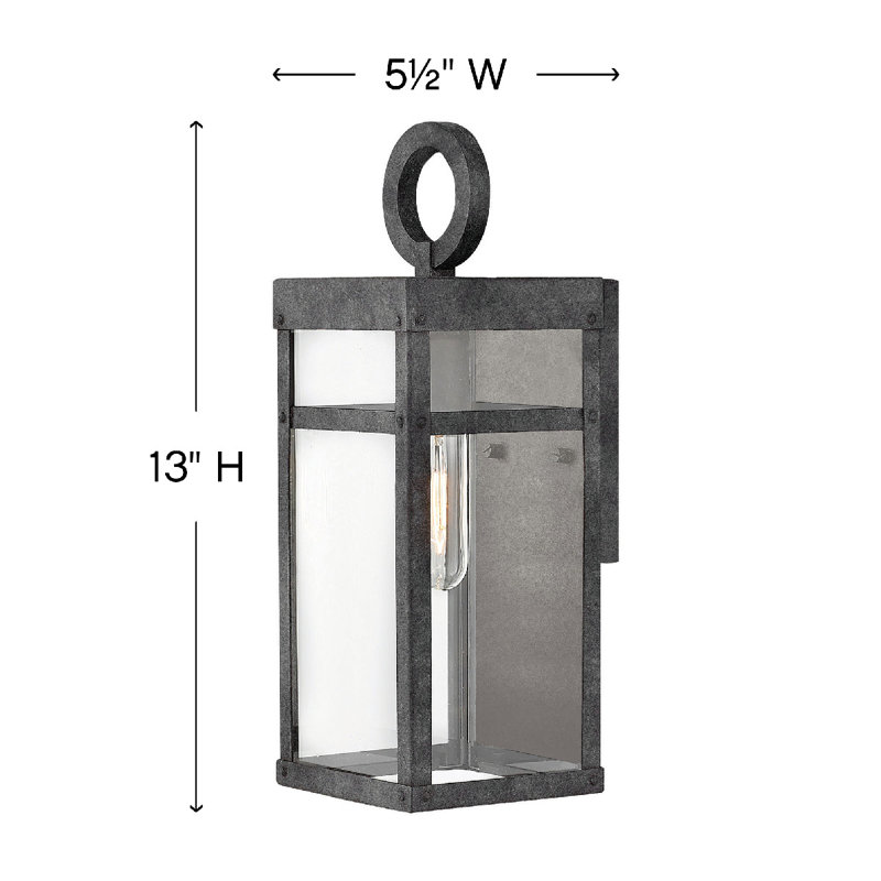 Porter Outdoor Wall Lantern, 13" H x 5.5" W x 6.5" D, Aged Zinc