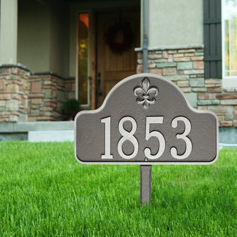 Lexy 1-Line Lawn Address Sign, Pewter/Silver, Yes