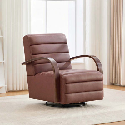 30.3"W Modern Upholstered 360° Swivel Accent Chair with Solid Wood Armrests and Comfy Channel Tufted Lounge Reading Chair