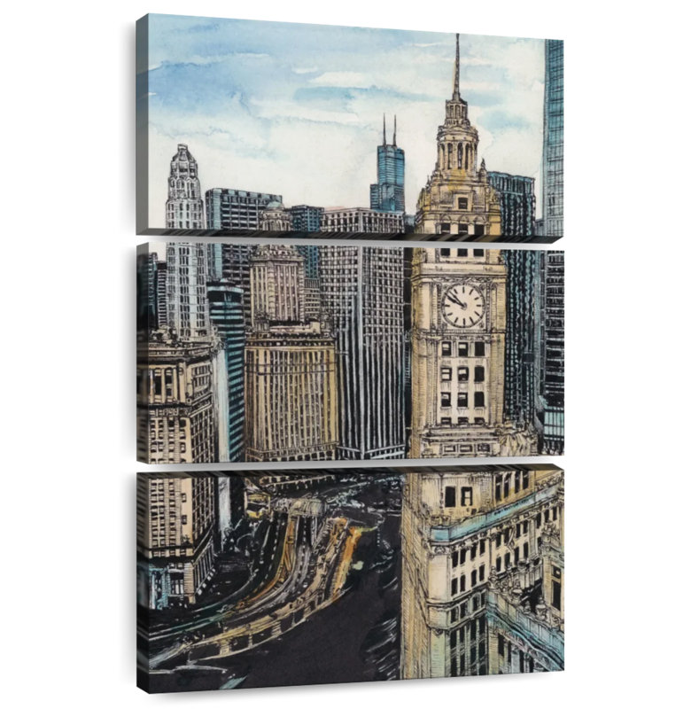 Paysage urbain américain Sireci - Chicago, H 32 po x l 20 po