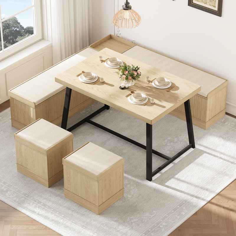Ensemble de coin-repas simple et élégant pour 5 personnes avec rangement caché, Brun