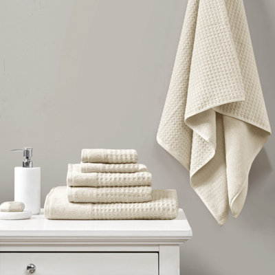 Spa Waffle Cotton Jacquard Antimicrobial Bath Towel 6 Piece Set