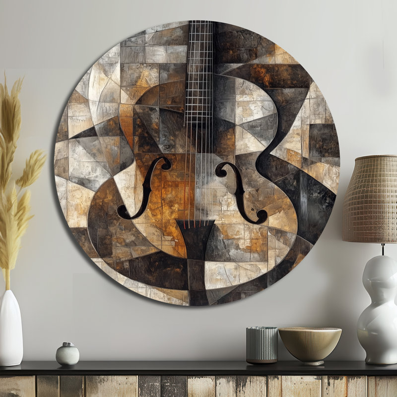 Mandoline dans Broken Planes I - art mural cubiste en métal, H 16 po x l 16 po