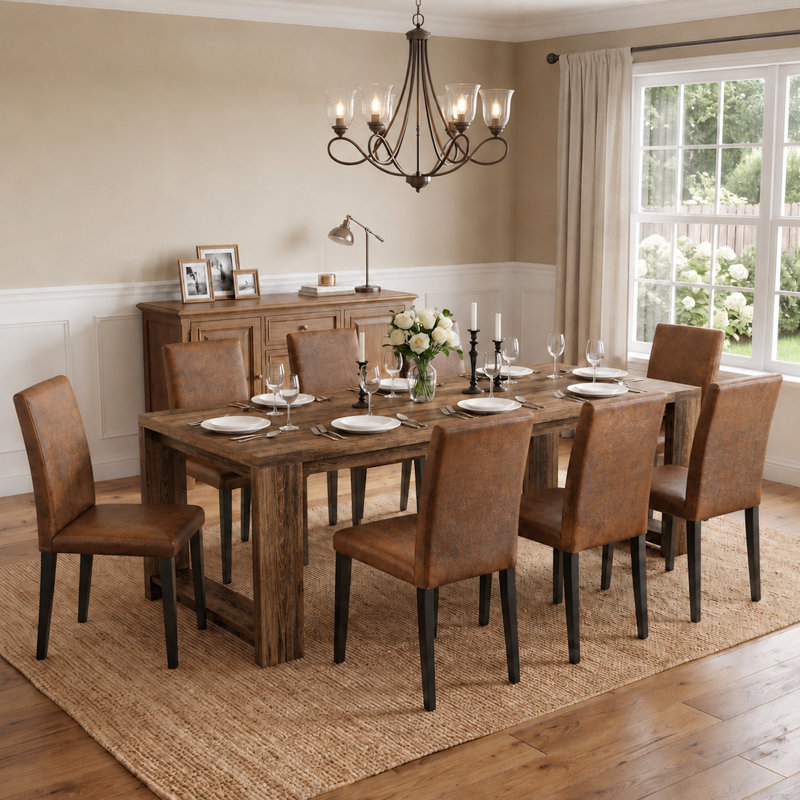 Ensemble de mobilier de salle à manger rectangulaire minimaliste avec chaises à haut dossier ergonomique, Brown, Brown