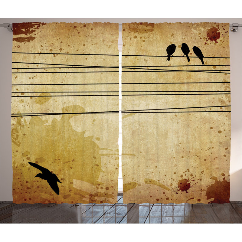 Birds Semi-Sheer Rod Pocket Curtain Panels, 54" x 96"