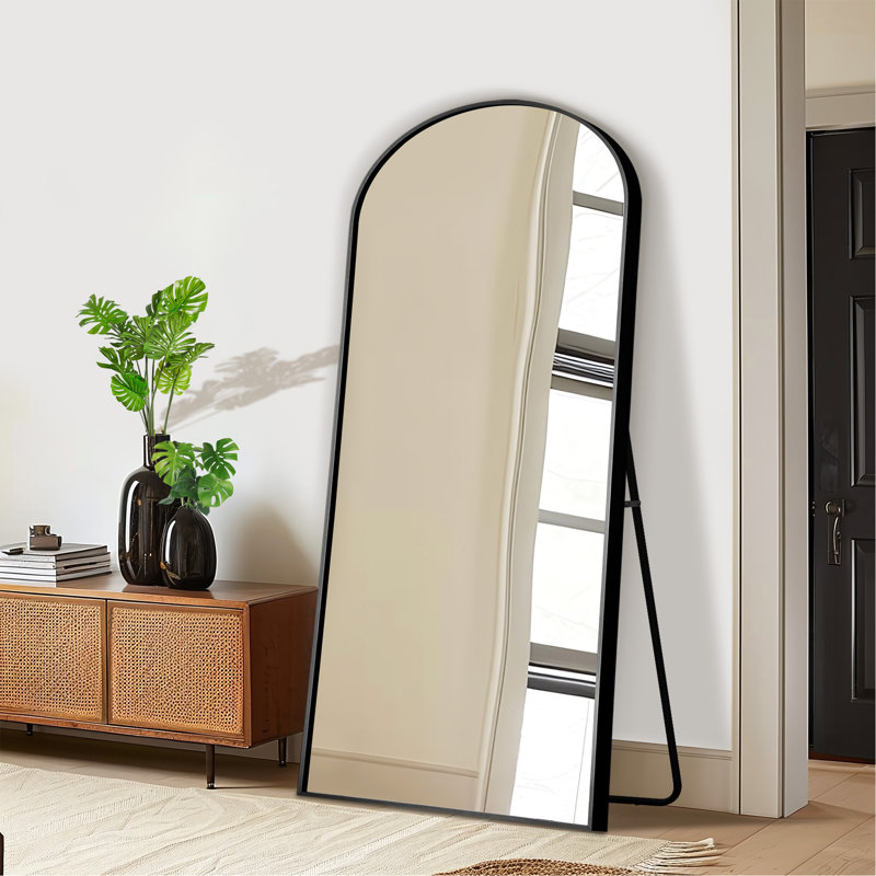 Miroir de salle de bain 71 po x 31 po 2 po en aluminium finement arqué à angle droit et arqué avec support pour miroir