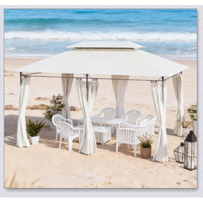Spacious Double Roof Patio Gazebo with Shelves and Netting, Ideal for Outdoor Gatherings and Relaxation
