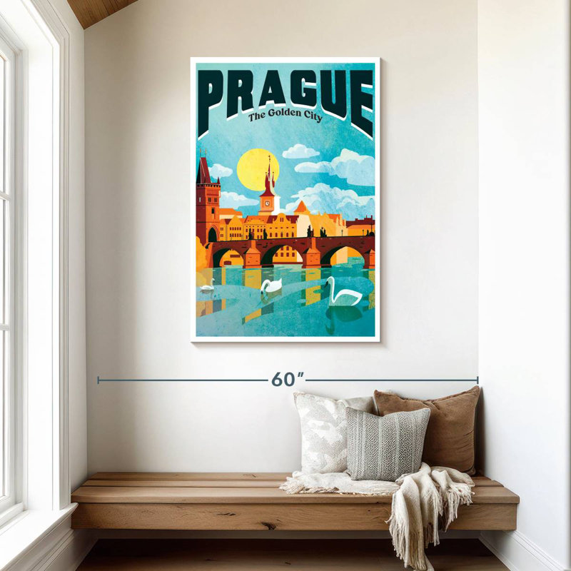 Affiche rétro de Prague, H 45 po x l 30 po
