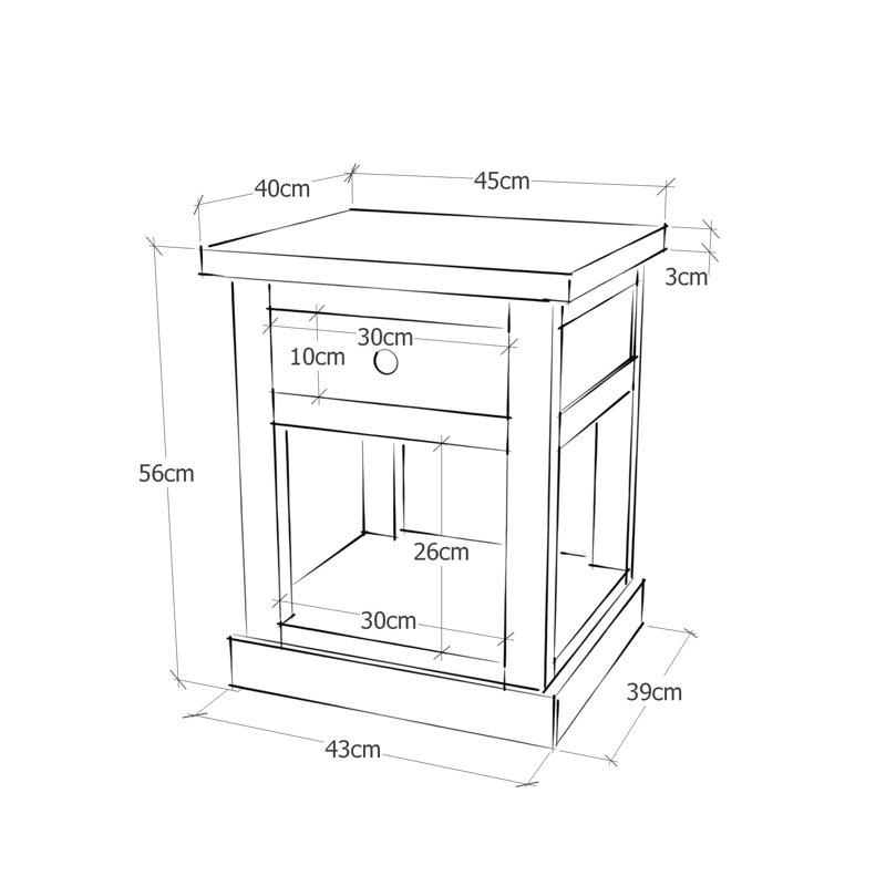 Cloyd 45 cm W Bedside Table, Oak