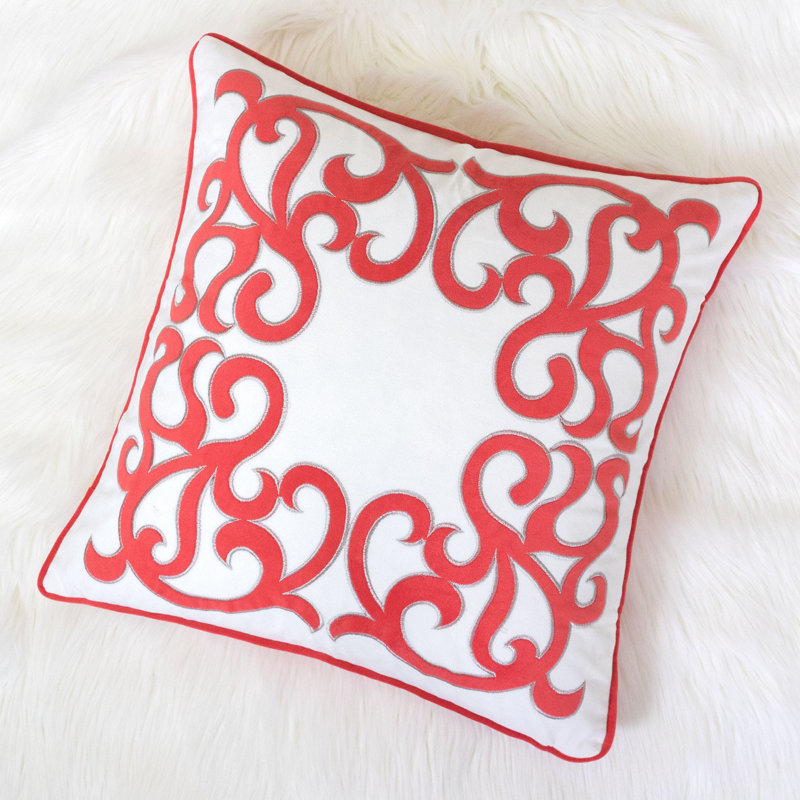  Applique Velvet Throw Pillow, Coral