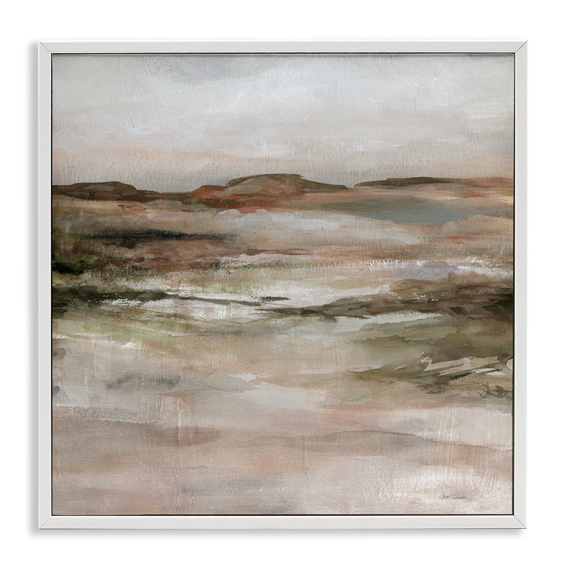 White Modern Wood Framed Abstract Landscape Canvas Print