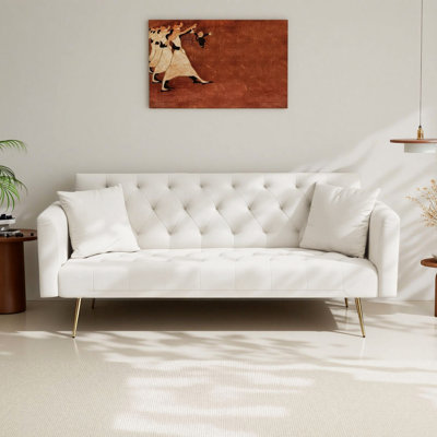  71" Velvet Convertible Loveseat Sofa with Adjustable Backrest & 2 Pillows