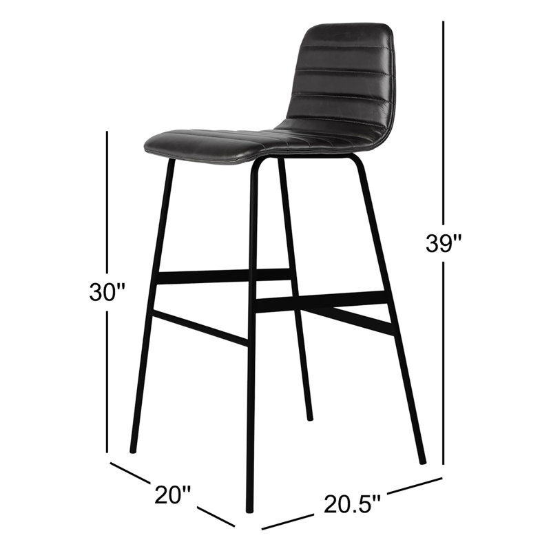 Upholstered Stool with Metal Frame, Bar Stool (30" Seat Height), Saddle Black Genuine Leather
