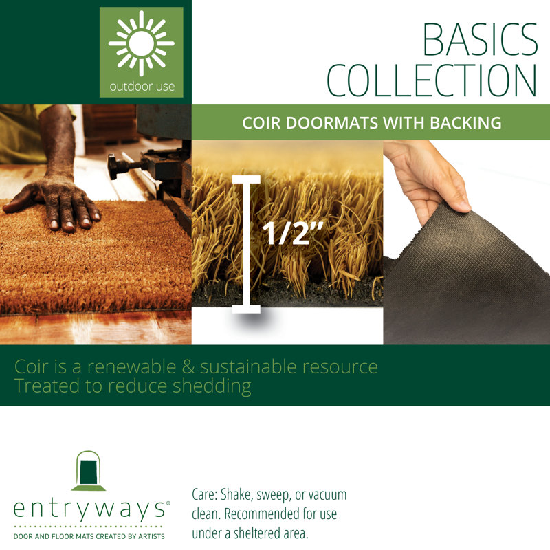 Natural Coir Black Fishbone Pattern Outdoor Doormat 18" x 30"