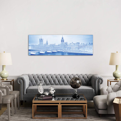 Arch Bridge Across a River, Westminster Bridge, Big Ben, Houses of Parliament, Westminster, London, England 1 Piece Panoramic Wall Art on Canvas