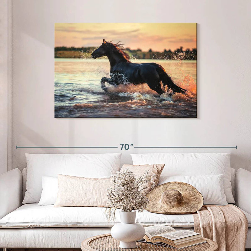 Cheval étalon frison noir Brampt, H 30 po x l 45 po